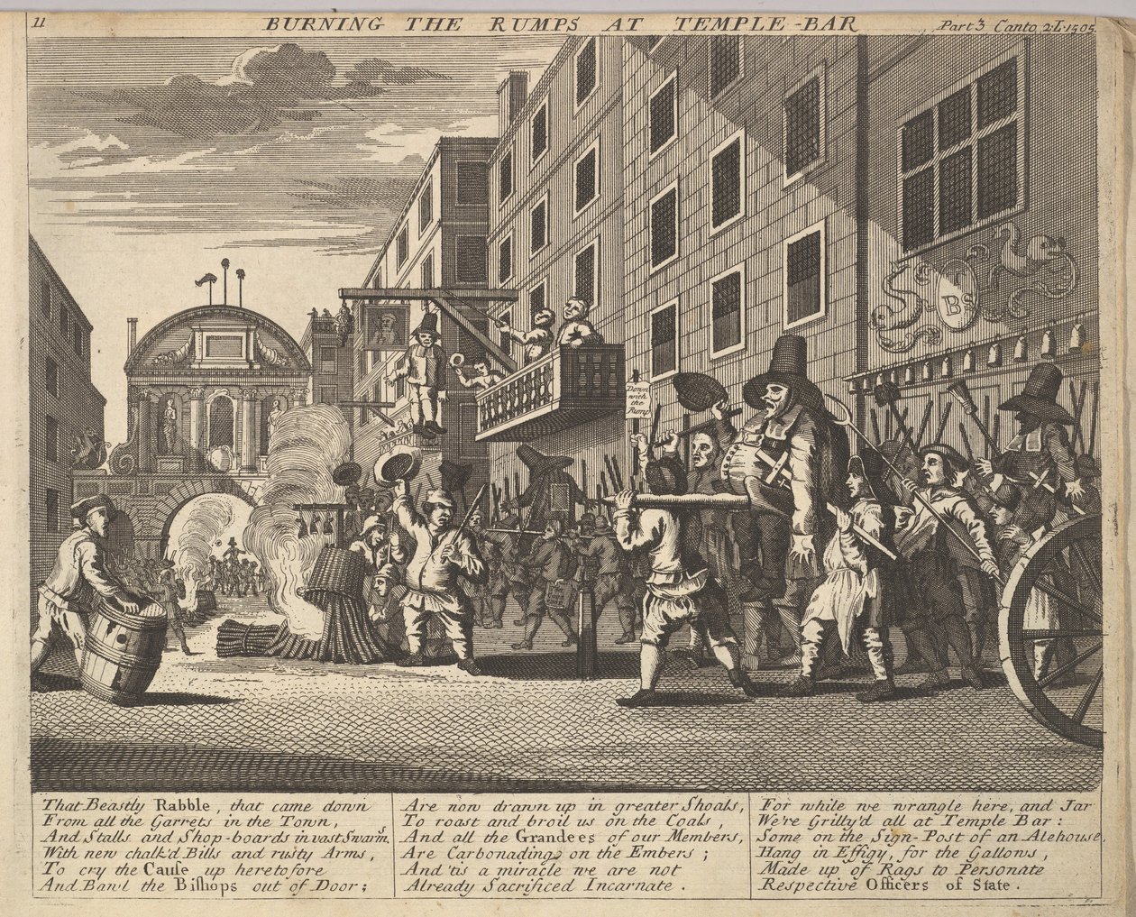 Burning the Rumps at Temple Bar Plate 11: Illustrations to Samuel Butlers Hudibras, 1725-30. od Unbekannt