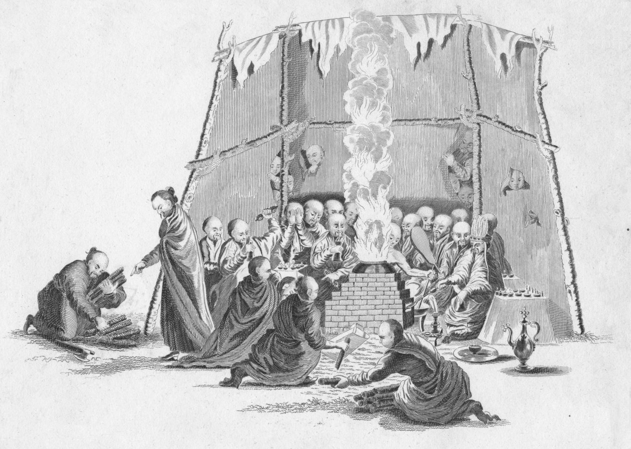 Spálení mrtvého těla lamy, c1802. od Unbekannt