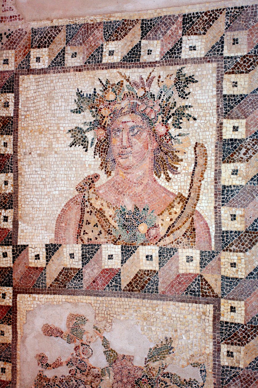 Busta jara - Detail panelu čtyř ročních období - Pafosské mozaiky, Dionýsův dům - Konec 2. století našeho letopočtu - Kypr - Personification du Printemps - Detail mozaiky čtyř ročních období - Mozaiky z Pafosu, Dionýsův dům - Konec II Století poté od Unbekannt