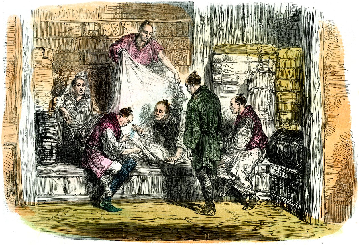 Nákup camletů v obchodě, Jokohama, Japonsko, 1865 od Unbekannt