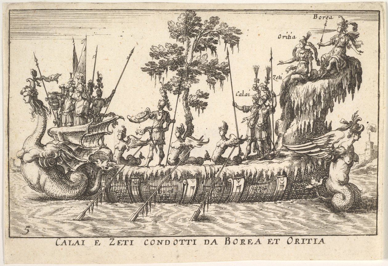 Calais a Zetes pod vedením Borease a Oreithyie Calais e Zeti condotti da Borea et Oritia, w..., 1664. od Unbekannt