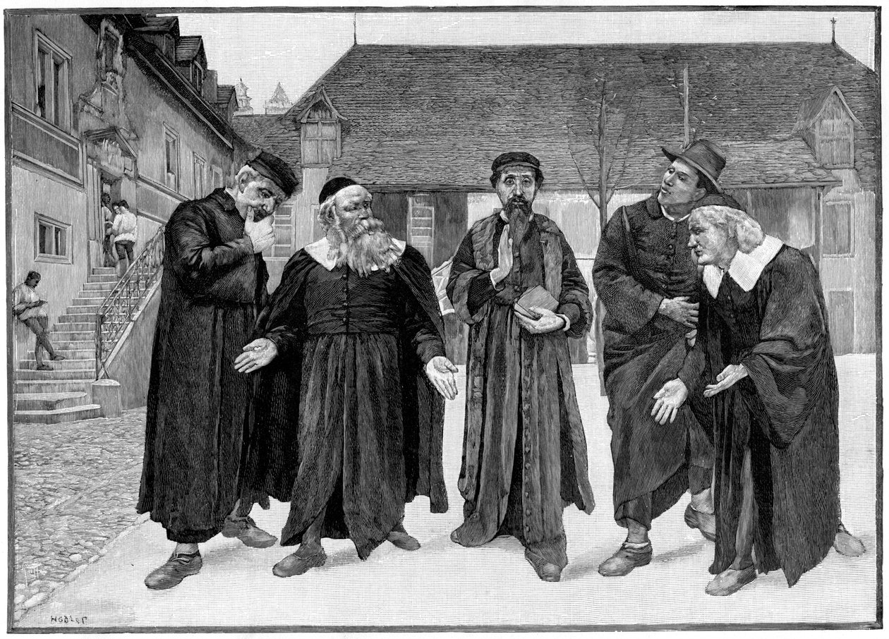 Calvin a čtyři syndikové na nádvoří Ženevské koleje od Unbekannt