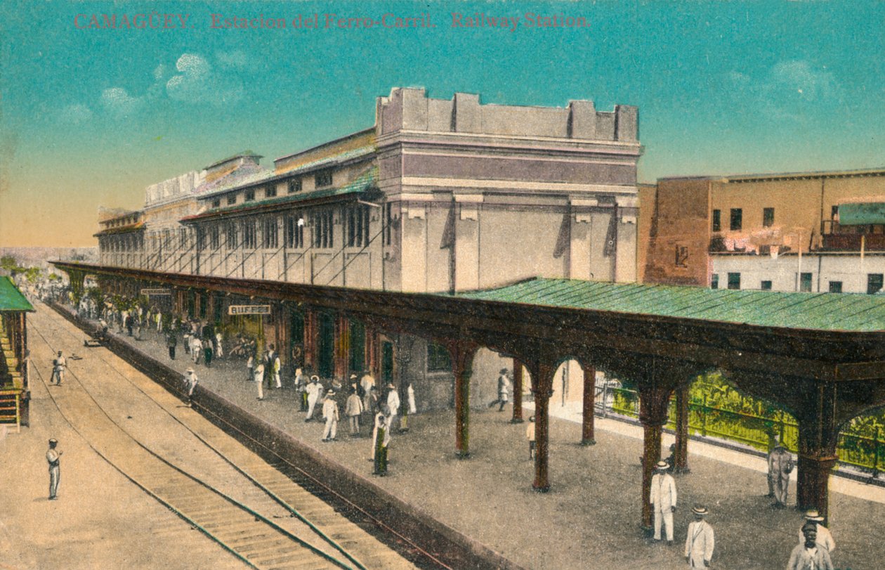 Camaguey. Estacion del Ferro-Carril. Železniční stanice, Kuba, c1910 od Unbekannt