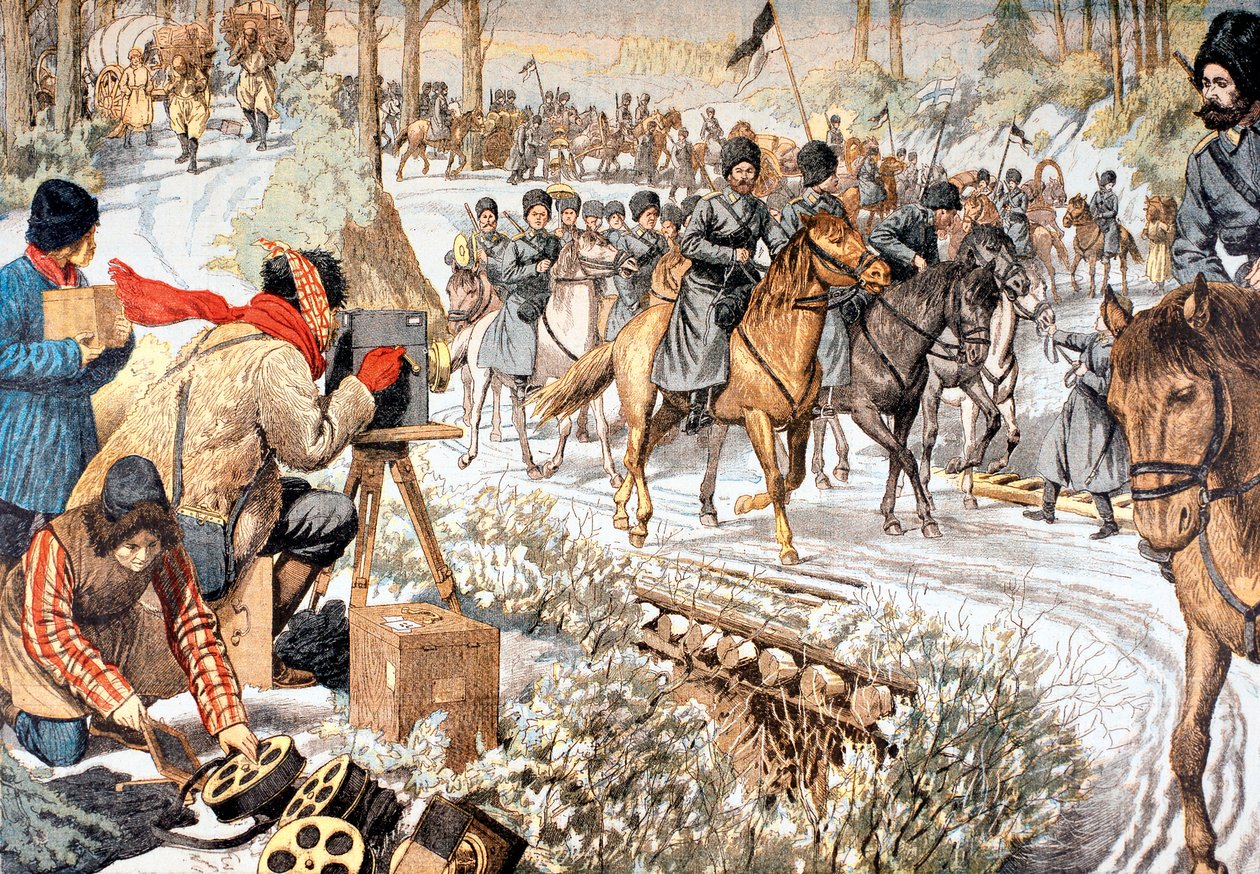 Kameraman z natáčení ruských vojáků v Mandžusku pro raný týdeník, rusko-japonská válka, 1904 od Unbekannt