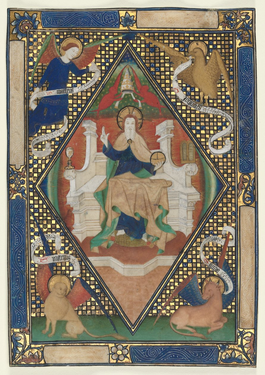 Canon Page from a Missal: Christ in Majesty with Evangelists, c. 1410. od Unbekannt