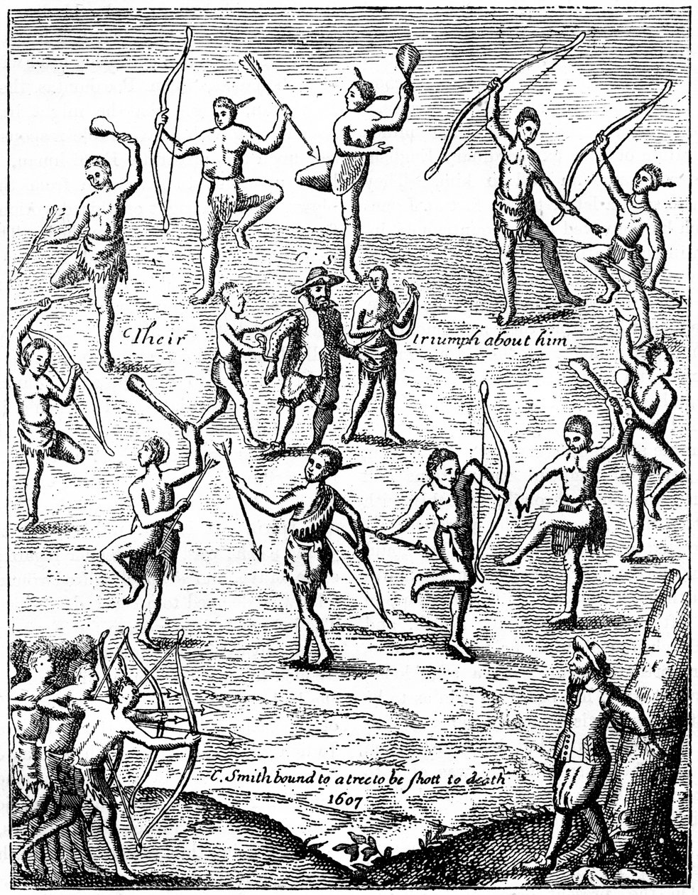 Kapitán John Smith zajat indiány, Virgina, 1607 c1880 od Unbekannt