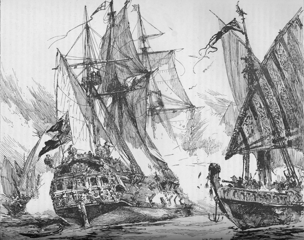 Kapitán Keigwin v pomstě, porážející Sevagees Fleet, 1884 od Unbekannt