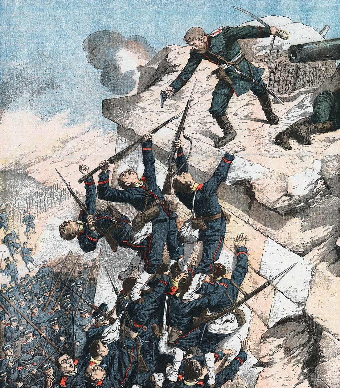 Kapitán Lebedief hrdinně bránící baštu v Port Arthur, rusko-japonská válka, 1904-5 od Unbekannt