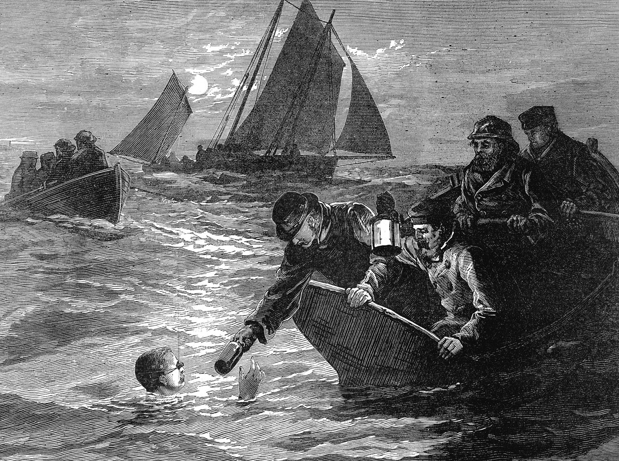 Kapitán Matthew Webb, první muž, který přeplaval kanál La Manche, 1875 od Unbekannt