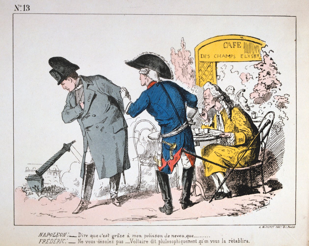 Karikatura Napoleona I. sledujícího pád Colonne de Vendome, Pařížská komuna, 1871. od Unbekannt