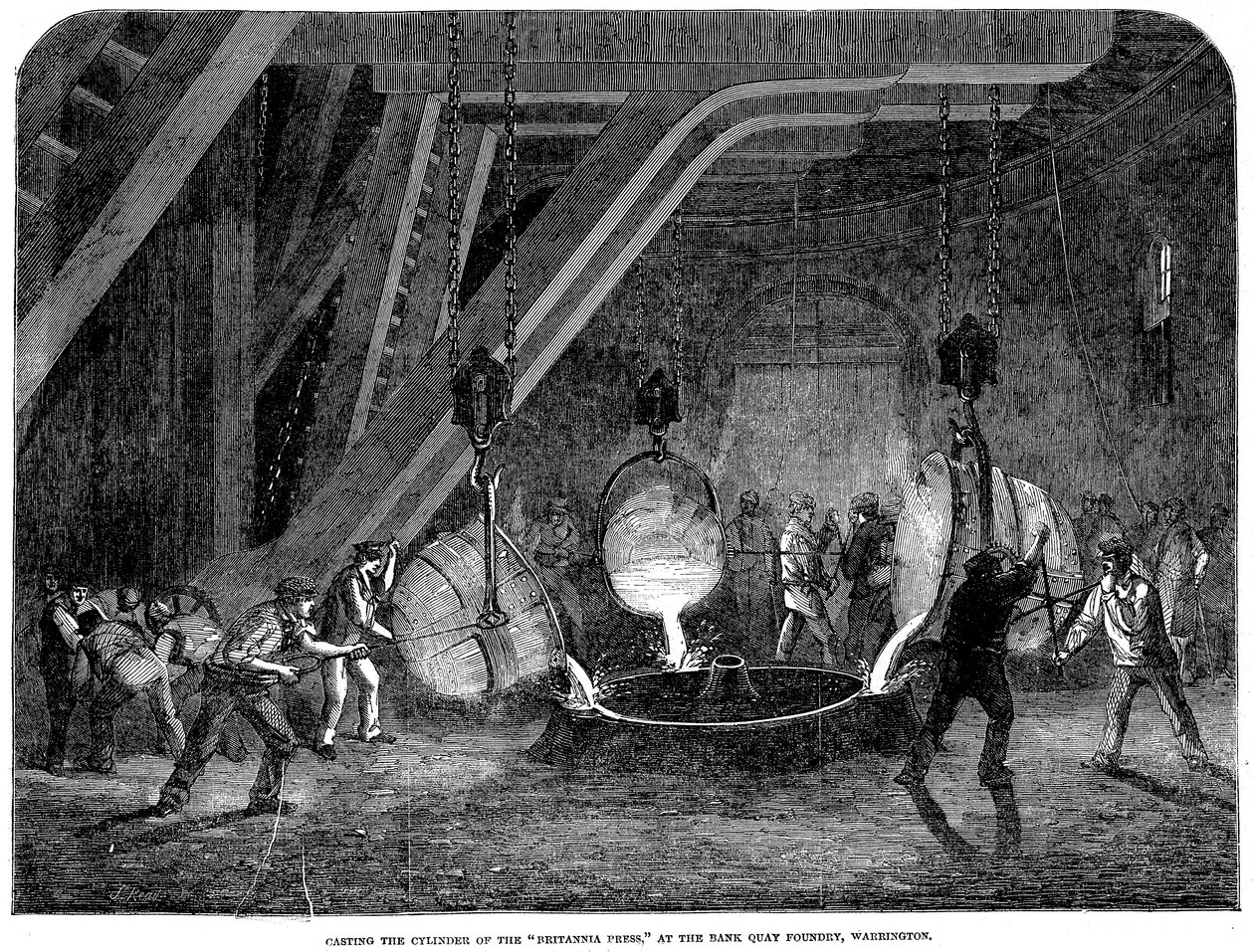Odlévání válce Britannia Press v Bank Quay Foundry, Warrington, 1851 od Unbekannt