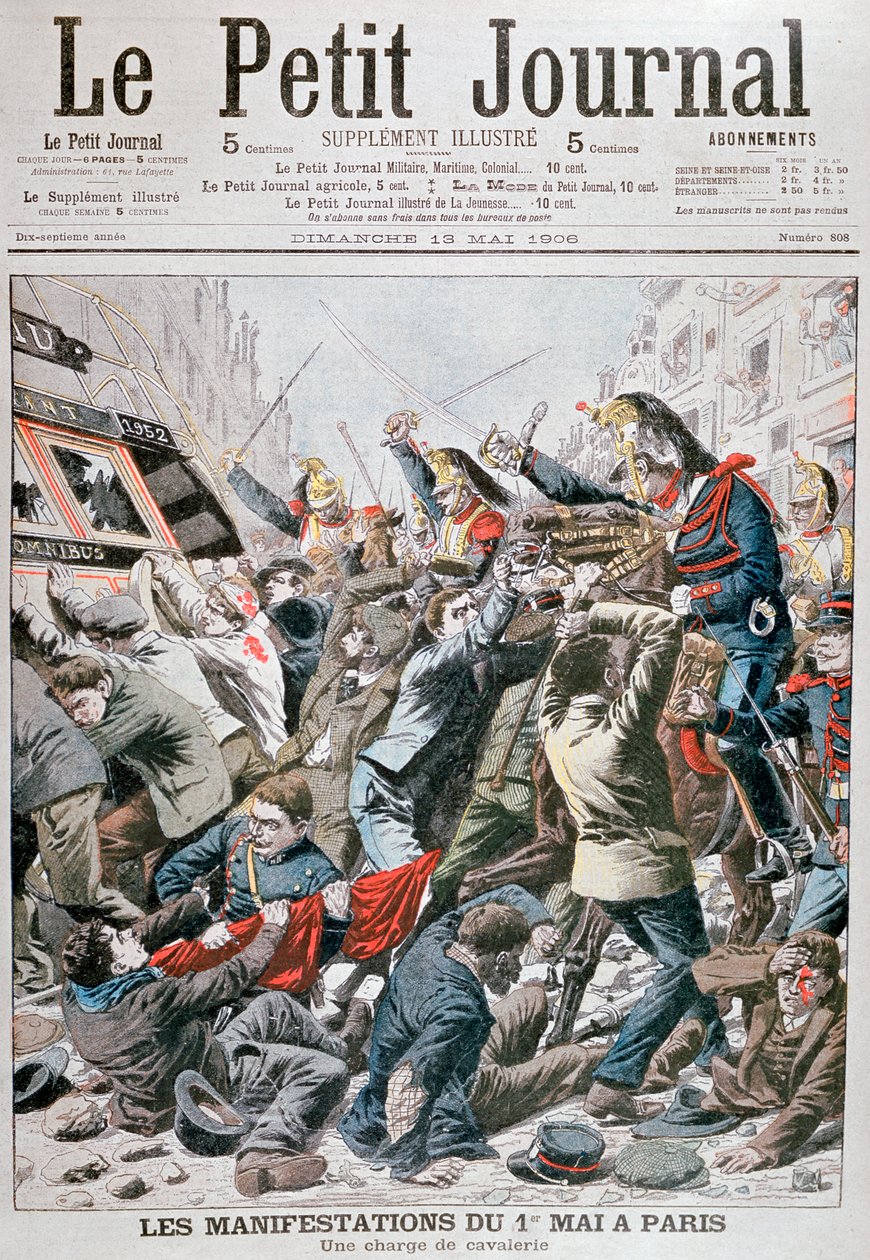 Kavalerie během demonstrace 1. května v Paříži, 1906 od Unbekannt