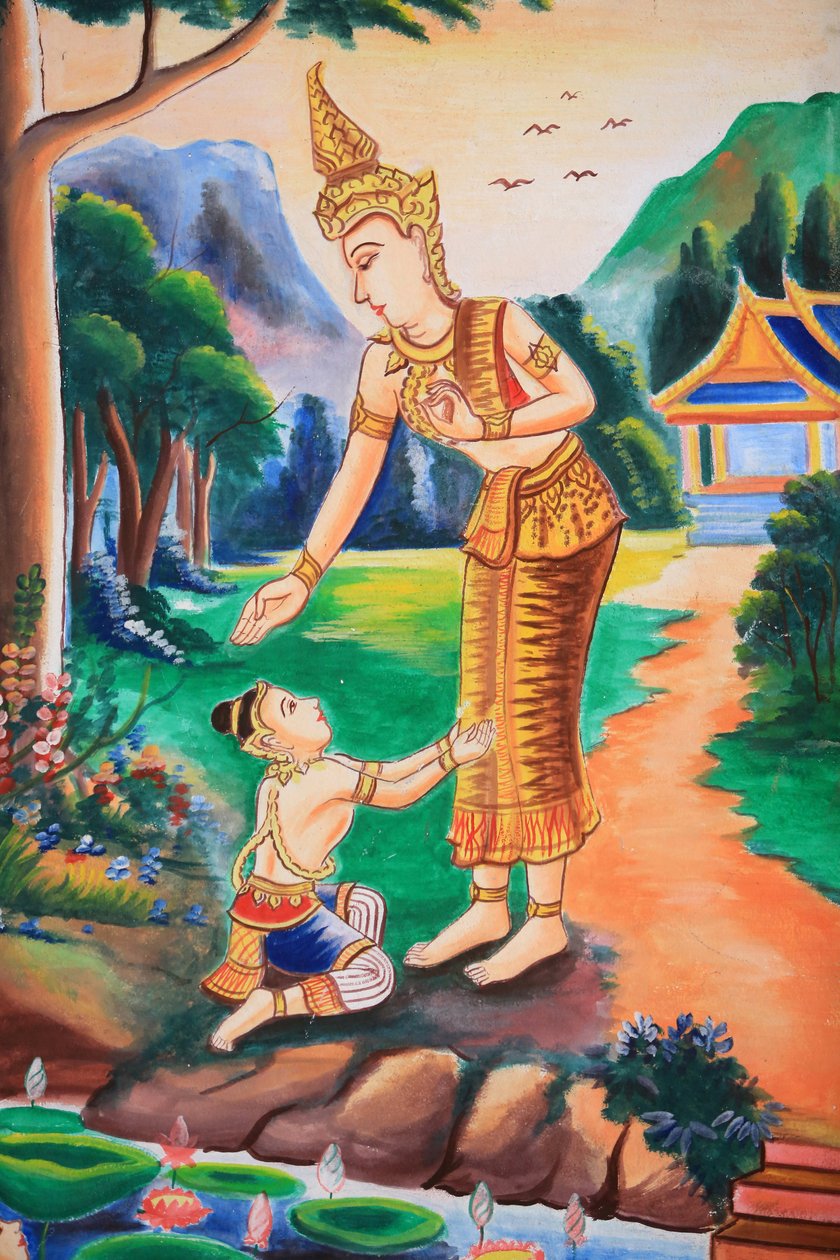 Stropní umělecká díla zobrazující život Buddhy. Chrám Wat Si Sou Mang Karam. Vieng Vang. Laos, 20151102, Vieng Vang, Laos od Unbekannt