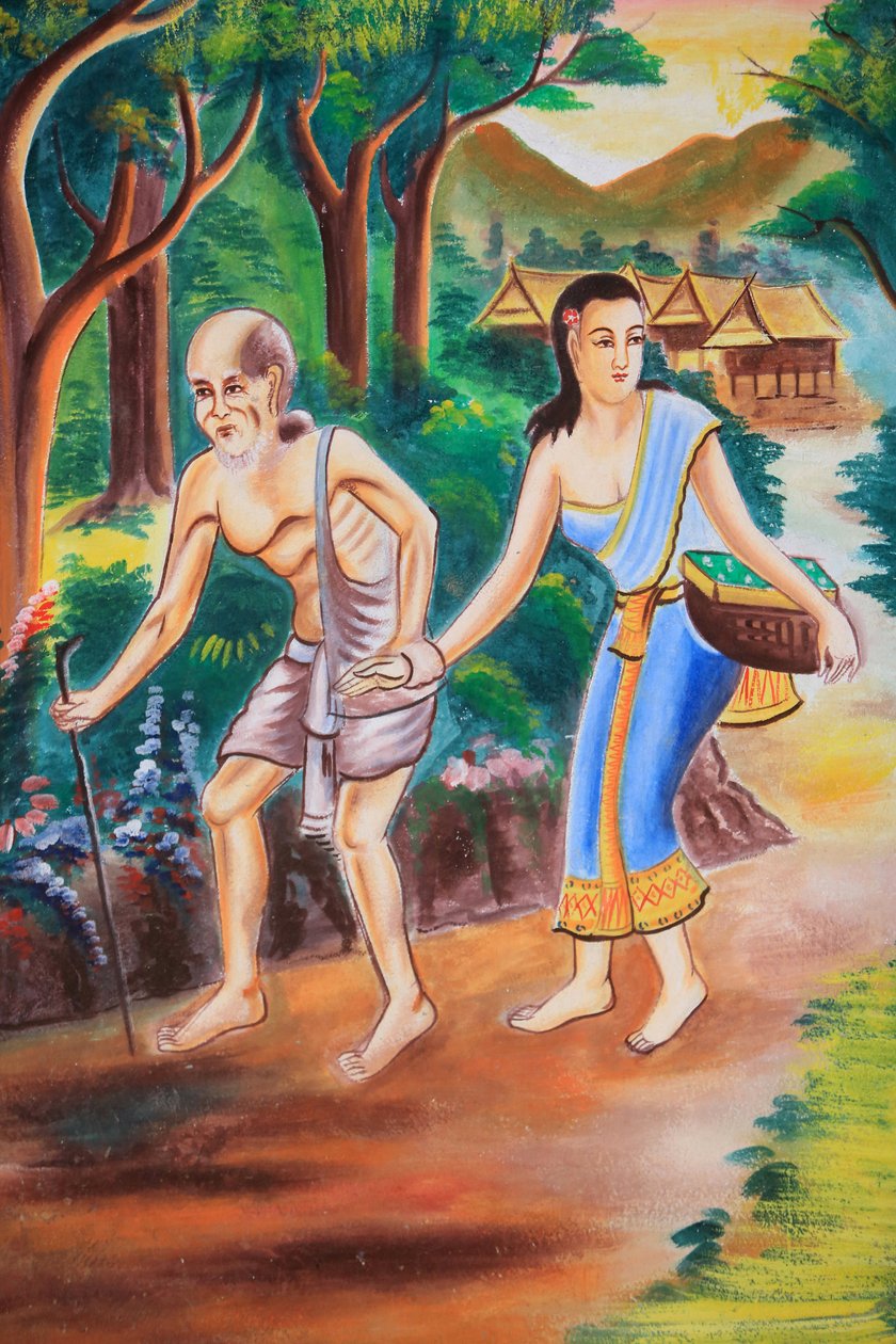 Stropní umělecká díla zobrazující život Buddhy. Chrám Wat Si Sou Mang Karam. Vieng Vang. Laos, 20151102, Vieng Vang, Laos od Unbekannt
