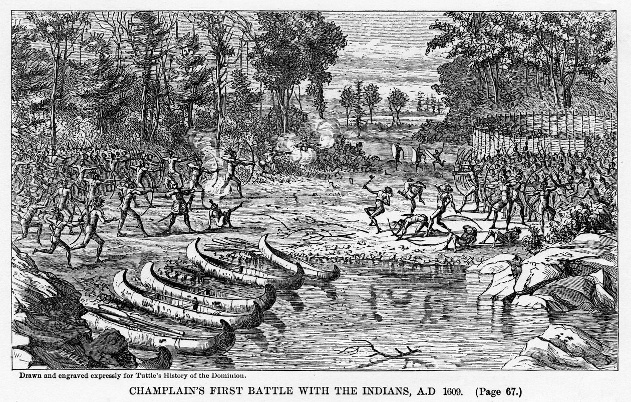 Champlains First Battle s Indiány, AD 1609, 1877 od Unbekannt
