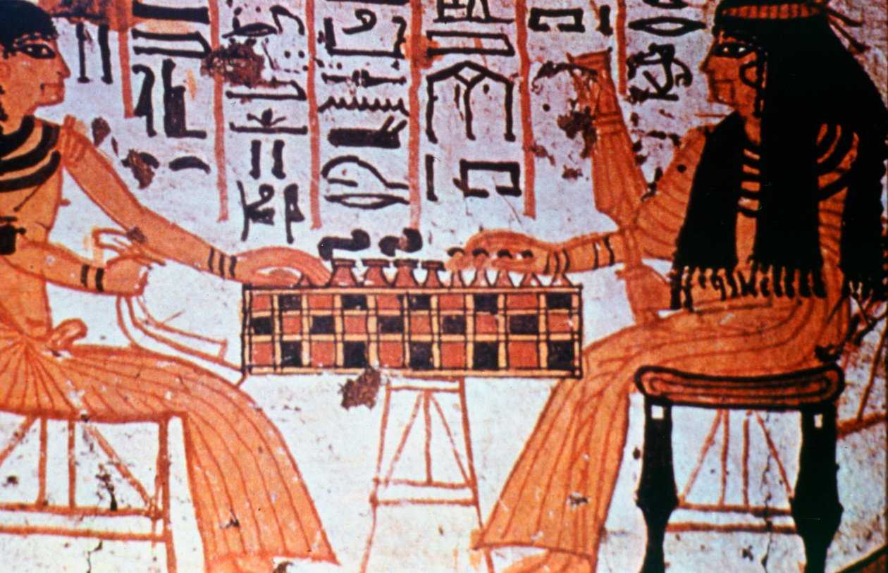 Interiér kaple, šlechtici hrající šachy, Théby, Egypt od Unbekannt
