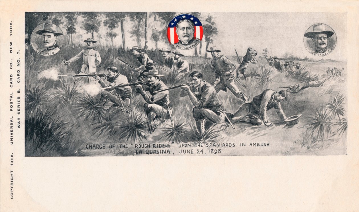 Charge of the Rough Riders upon the Spaniards in Ambush, La Quasina, 24. června 1898, c1900 od Unbekannt