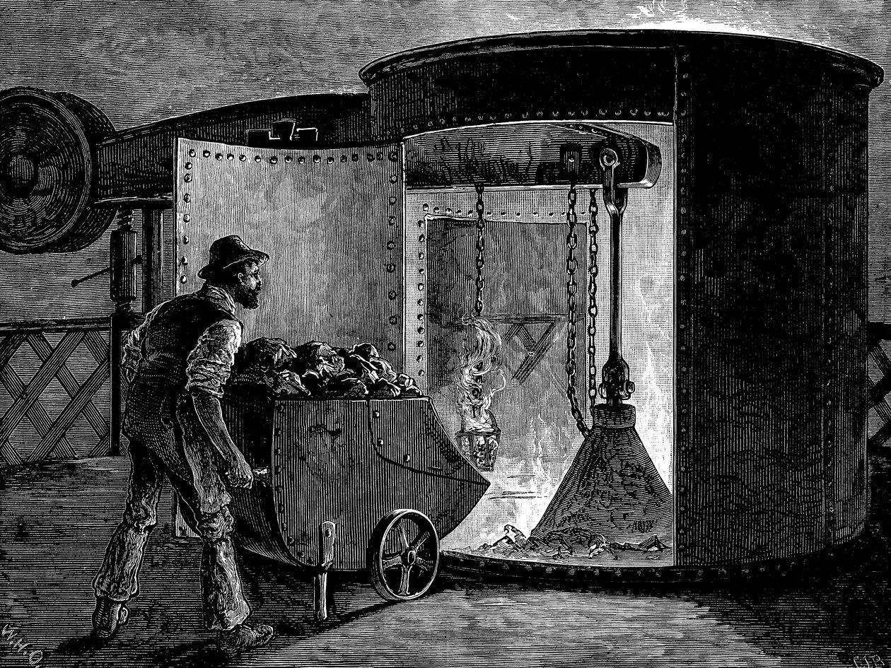 Plnění vysoké pece v Govan Iron Works, Skotsko, c1885 od Unbekannt