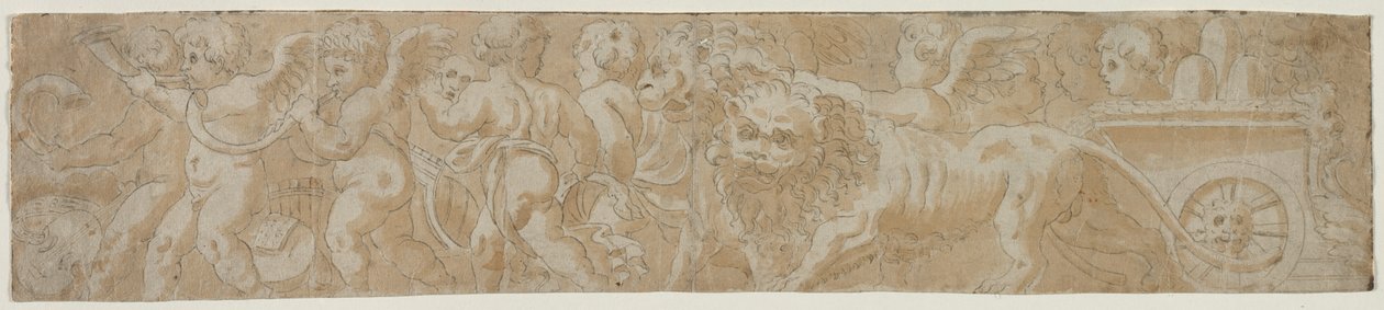 Chariot Drawn by Lions with Amorini recto Partial Architectural Study verso, první polovina 1500s. od Unbekannt