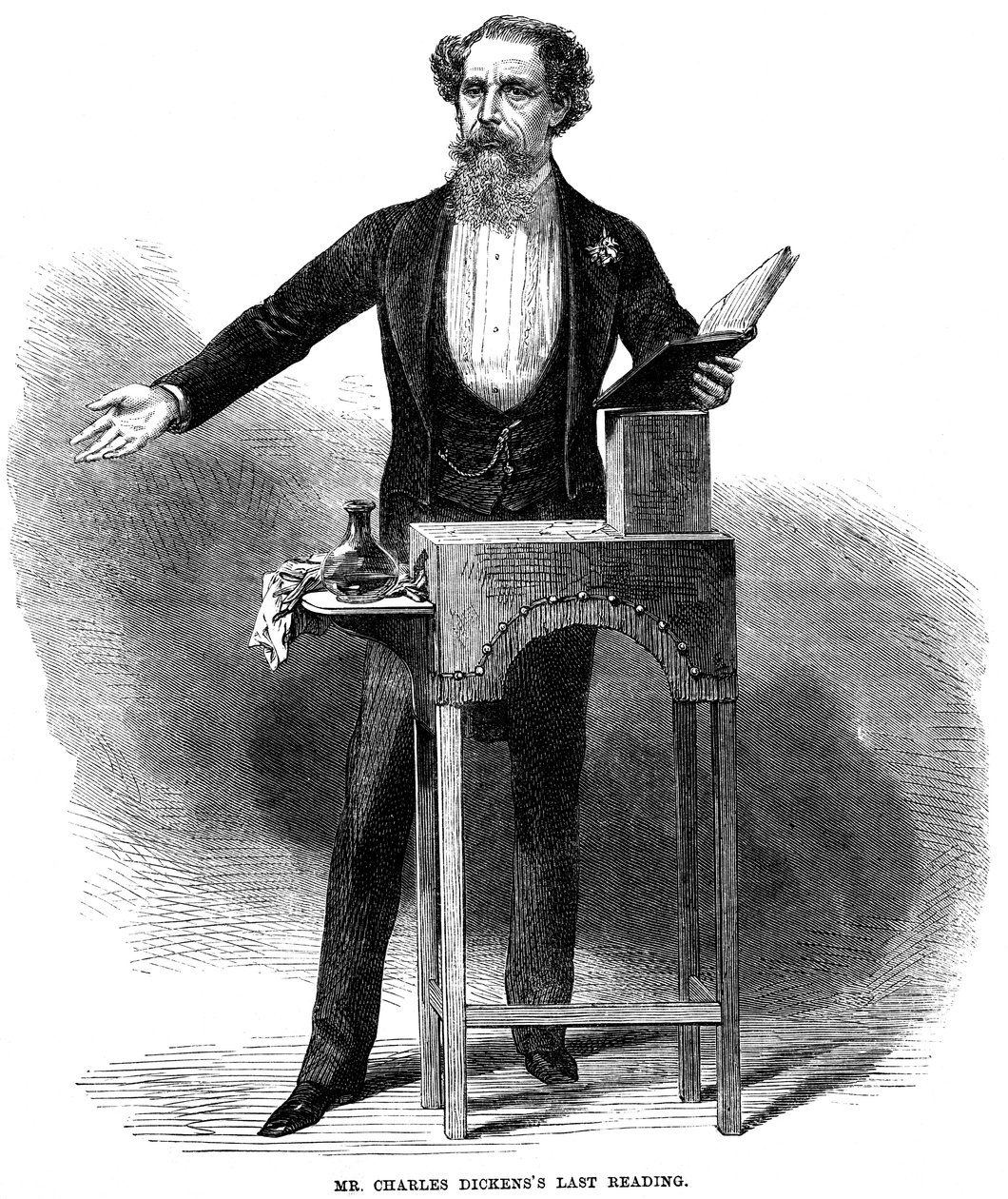 Charles Dickens 1812-70 při svém posledním veřejném čtení v St James