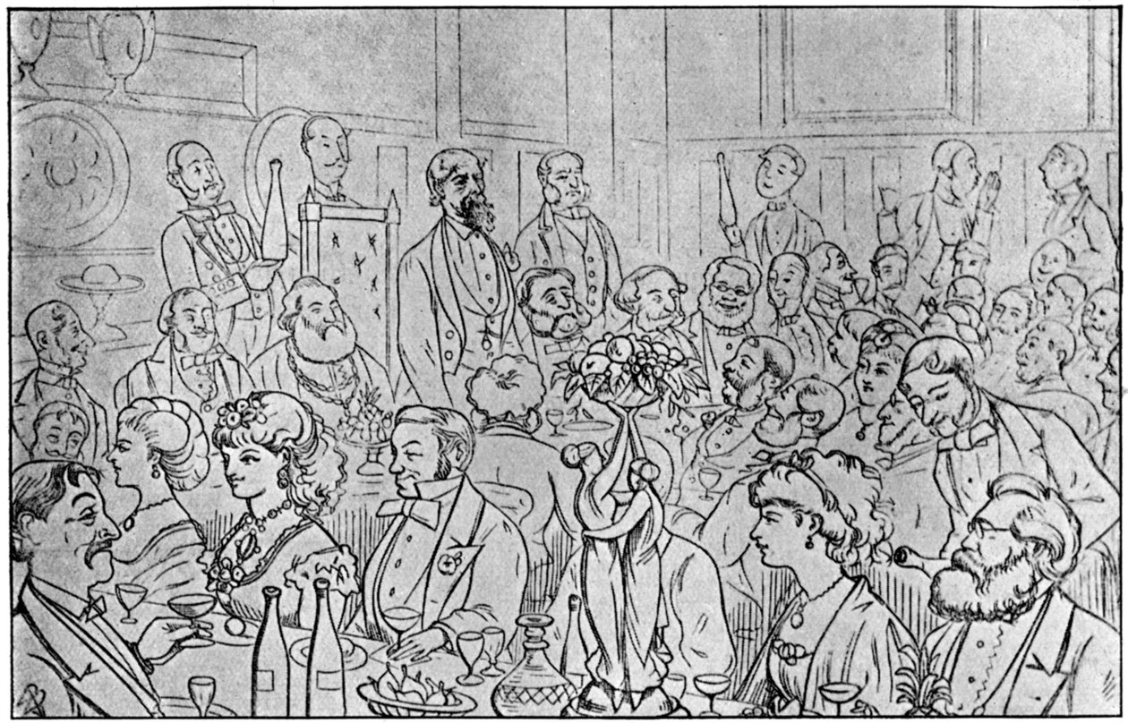 Charles Dickens předsedající Newsvendors Dinner, 5. dubna 1870 1912 od Unbekannt