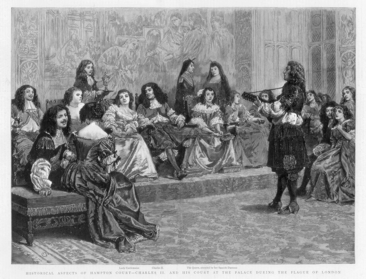 Charles II a jeho dvůr v paláci během moru v Londýně, c1665-1666 1890 od Unbekannt