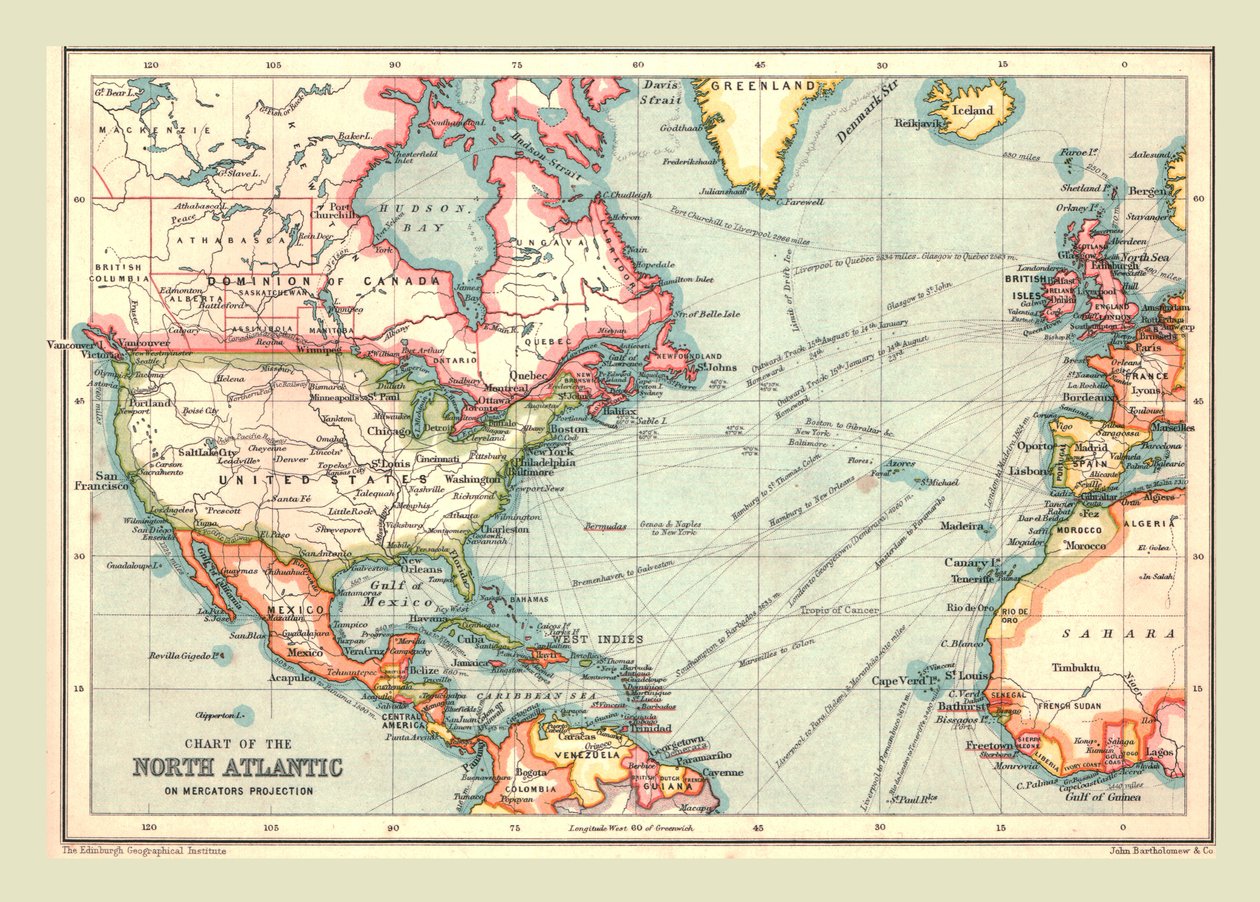 Mapa severního Atlantiku, 1902. od Unbekannt