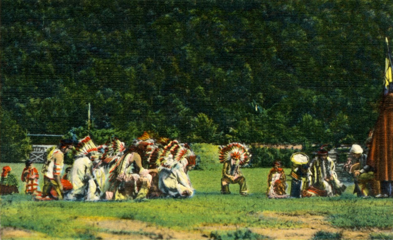 Indiáni Cherokee v původním kostýmu v jednom ze svých obřadních tanců – On Cherokee Indian Rese od Unbekannt