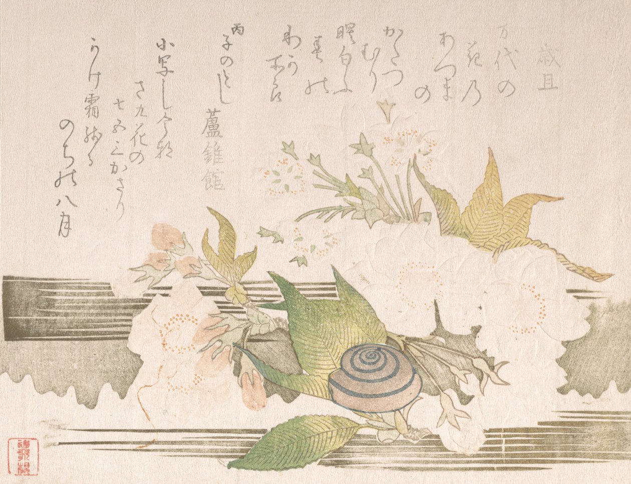 Třešňové květy a šnek, 1816. od Unbekannt