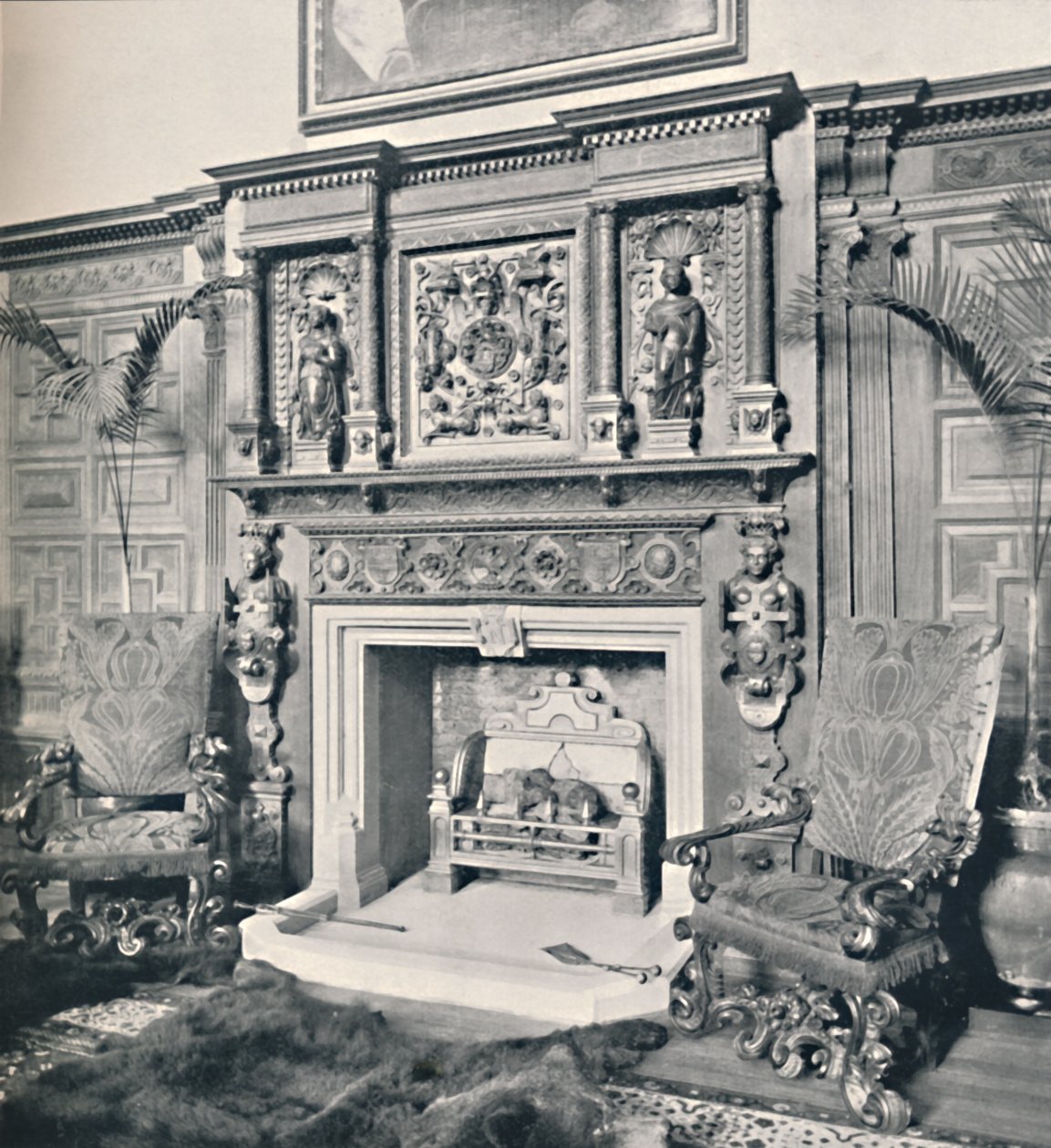 Komínový kus ve Velké síni, Castle Ashby, Northampton, 1927 od Unbekannt