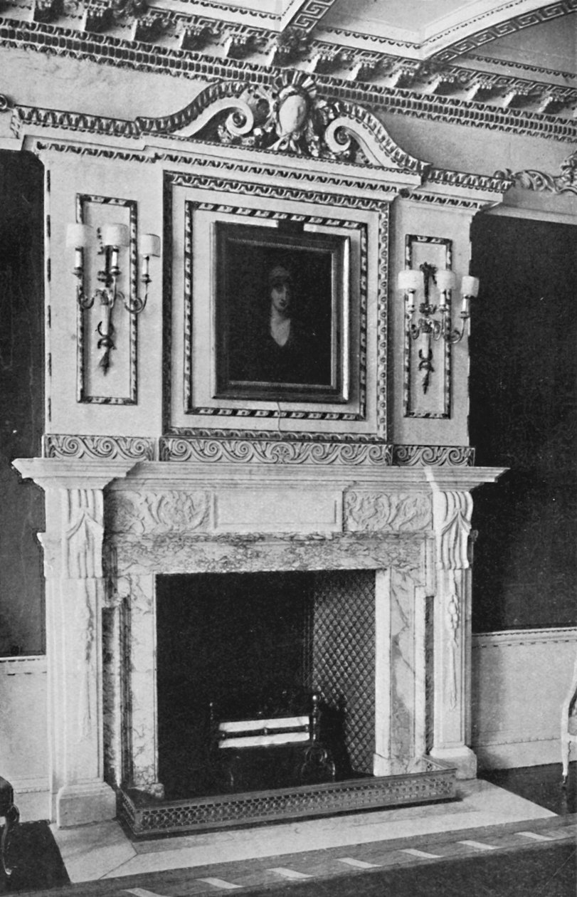 Komínový kus v červeném přijímacím pokoji, Raynham Hall, Norfolk, 1927 od Unbekannt