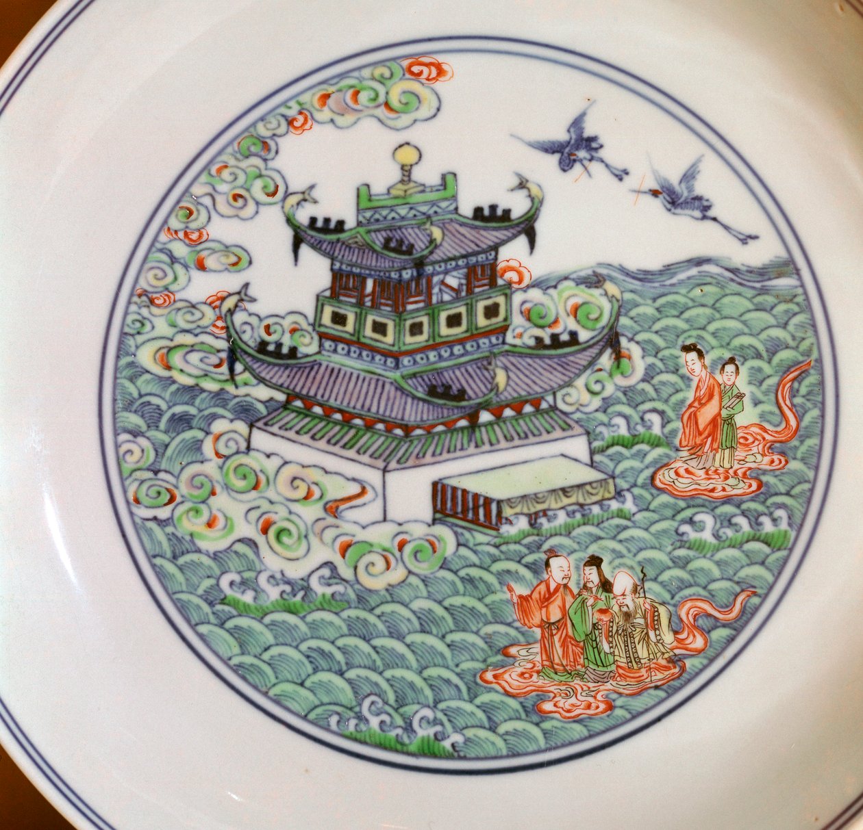 Čínský porcelánový pokrm zobrazující taoistickou triádu, 18. století od Unbekannt