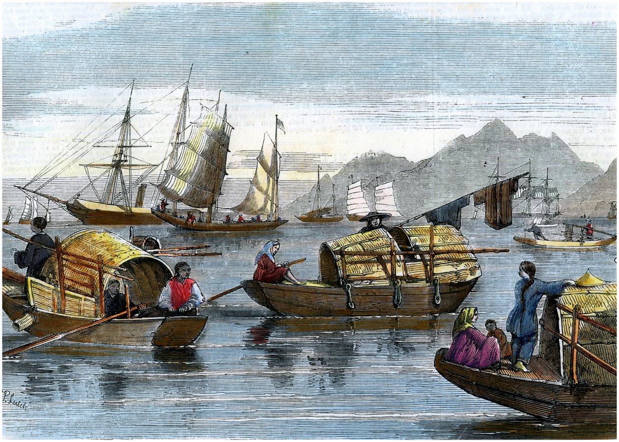 Čínské sampany v přístavu Hong Kong, c1875 od Unbekannt