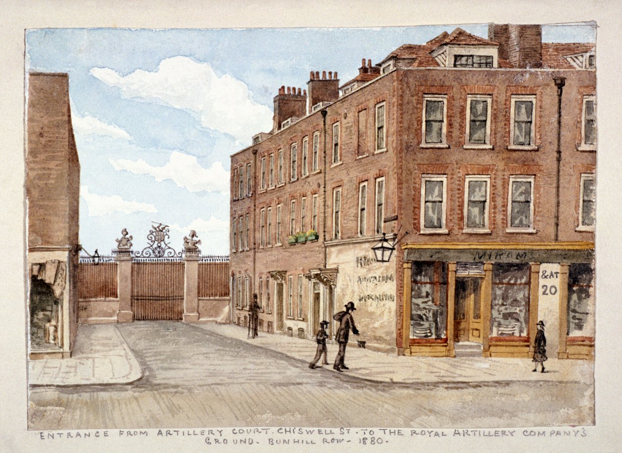 Chiswell Street se vstupem do areálu Royal Artillery Company, Finsbury, Londýn, 1880 od Unbekannt