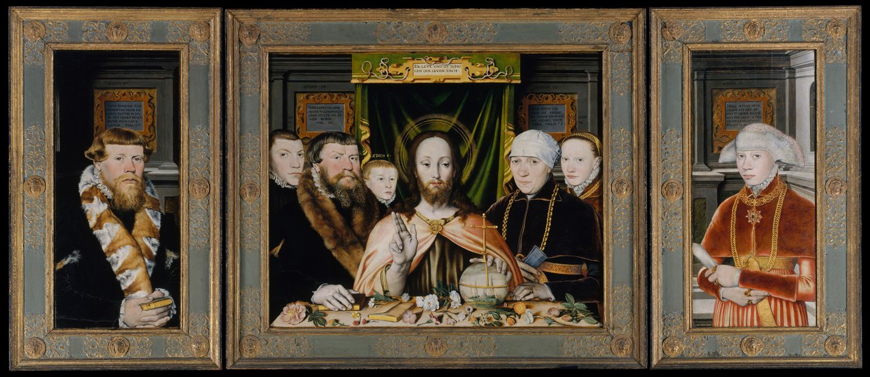 Christ Blessing, obklopený dárcovskou rodinou, ca. 1573-82. od Unbekannt