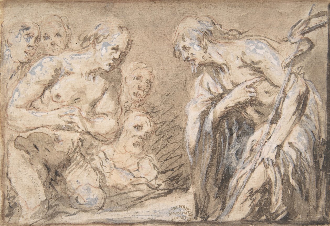 Christ in Limbo Recto, svatý s růžencem Verso, 17. století. od Unbekannt