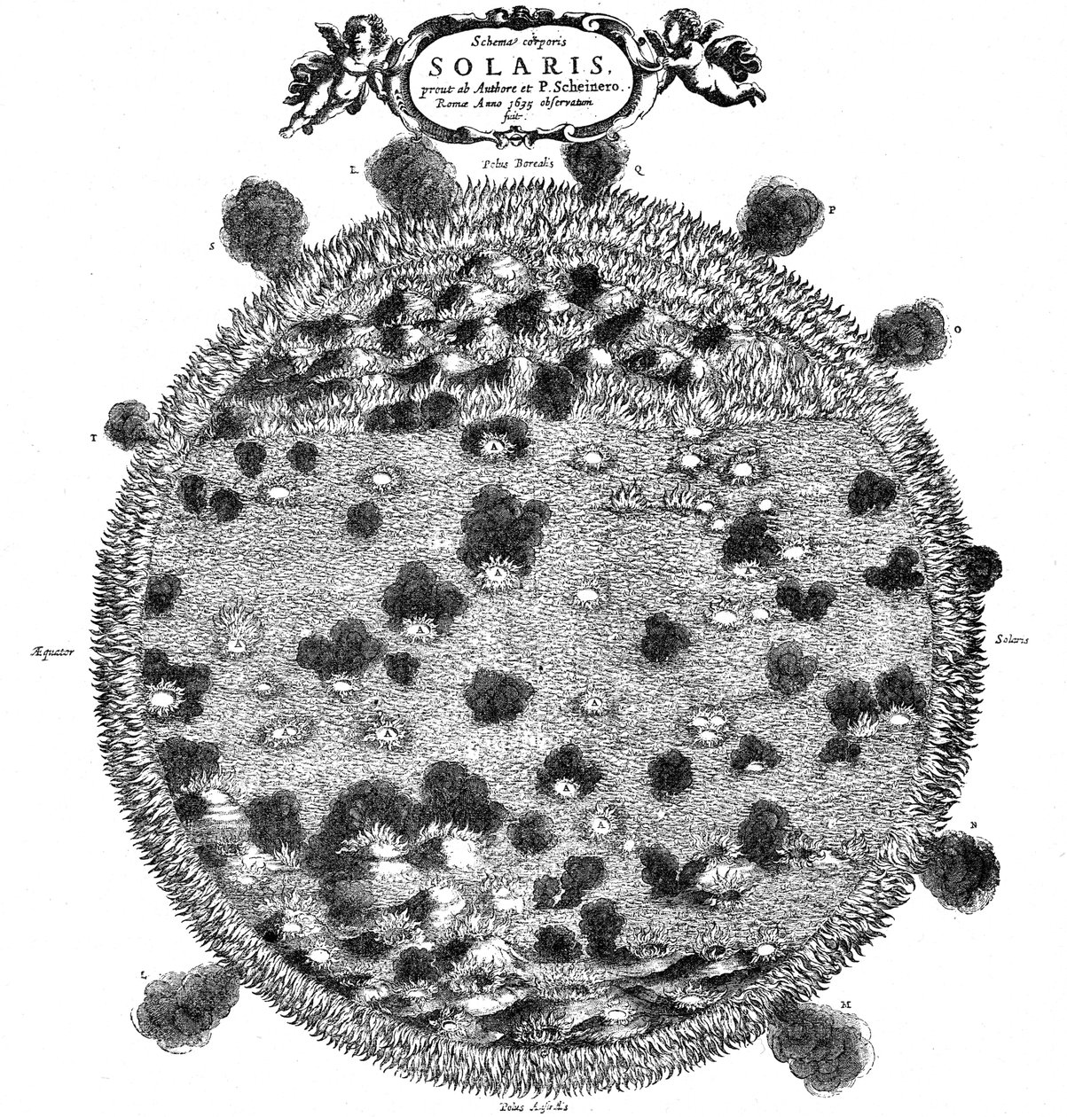 Christopher Scheiners ilustrace jeho představy o povrchu slunce, 1635 od Unbekannt