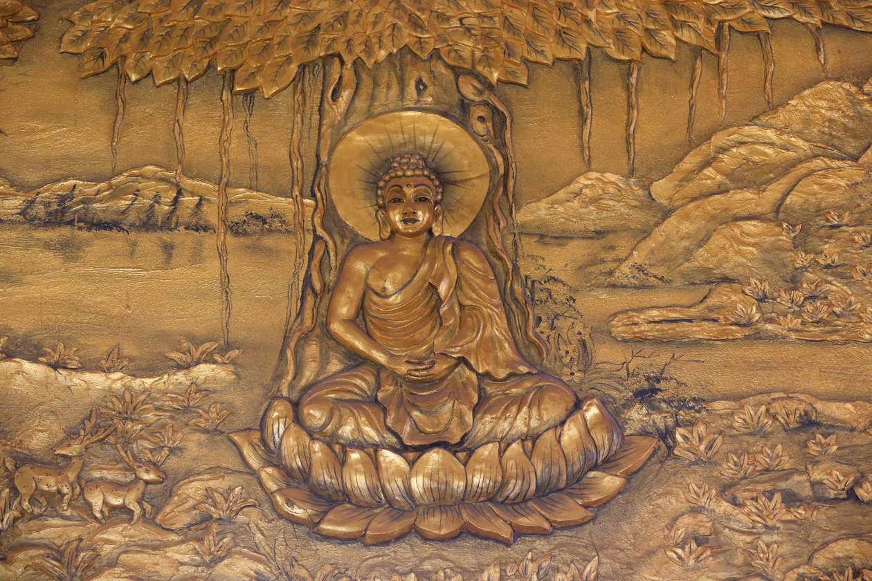 Chua Thiep Long buddhistická pagoda. Buddha Šákjamuni sedí v meditační pozici. Thay Ninh. Vietnam od Unbekannt