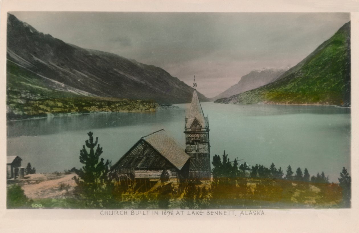 Kostel Postaven v roce 1898 u jezera Bennett, Aljaška, c1910. od Unbekannt