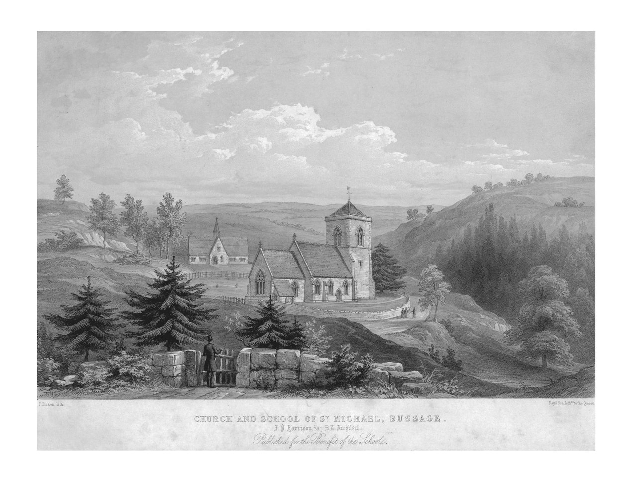 Kostel a škola svatého Michaela, Bussage, c1800. od Unbekannt