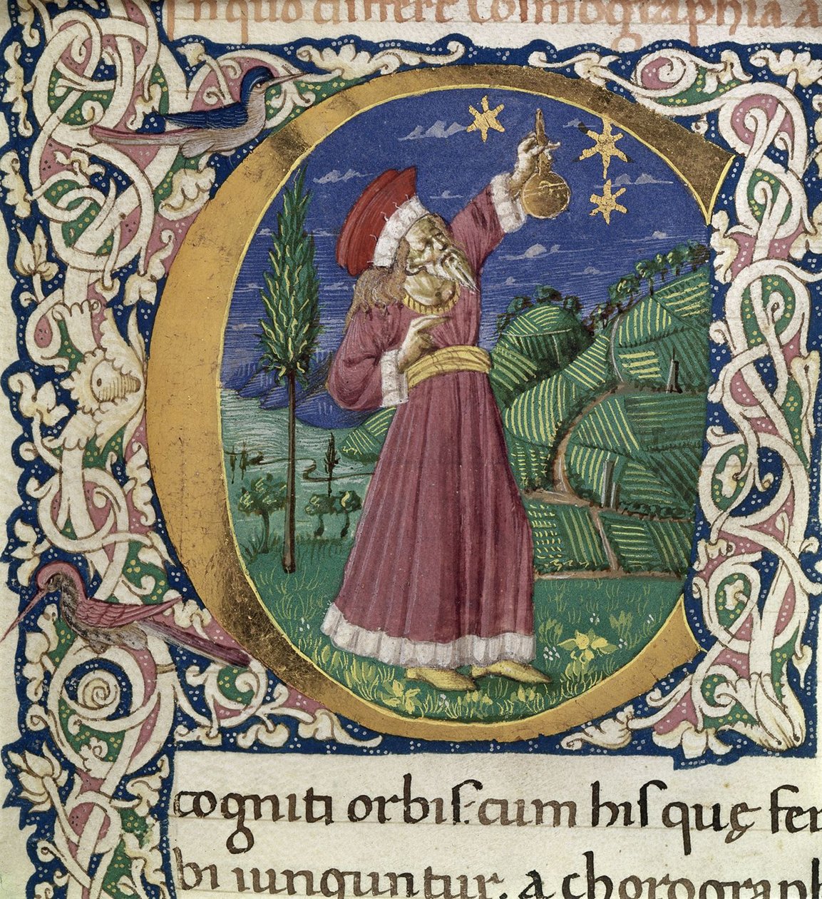 Claudius Ptolemaios. Detail historické iniciály C Cosmographia, 2. polovina 15. stol. od Unbekannt