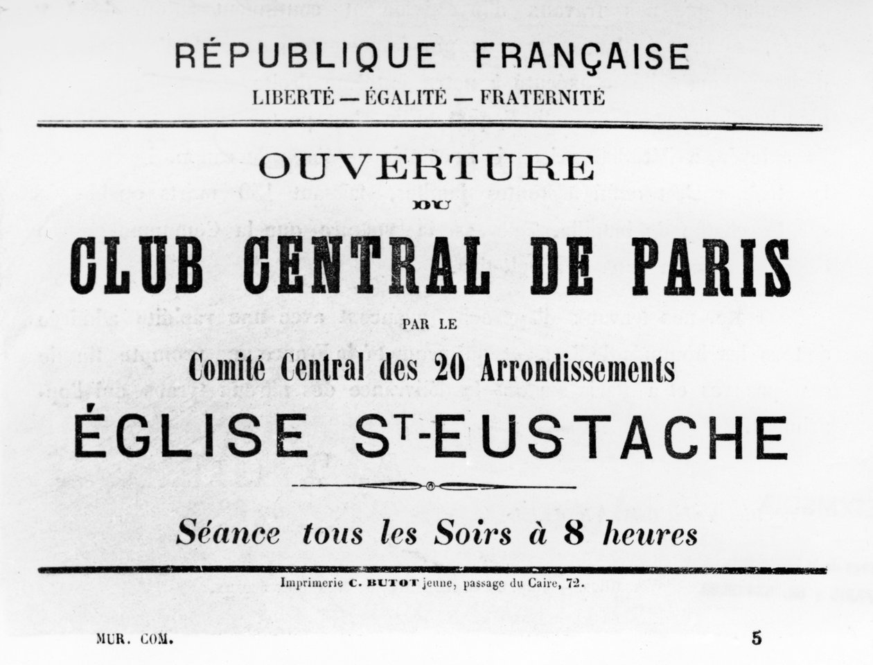 Club Central de Paris, z francouzských politických plakátů Pařížské komuny, květen 1871 od Unbekannt