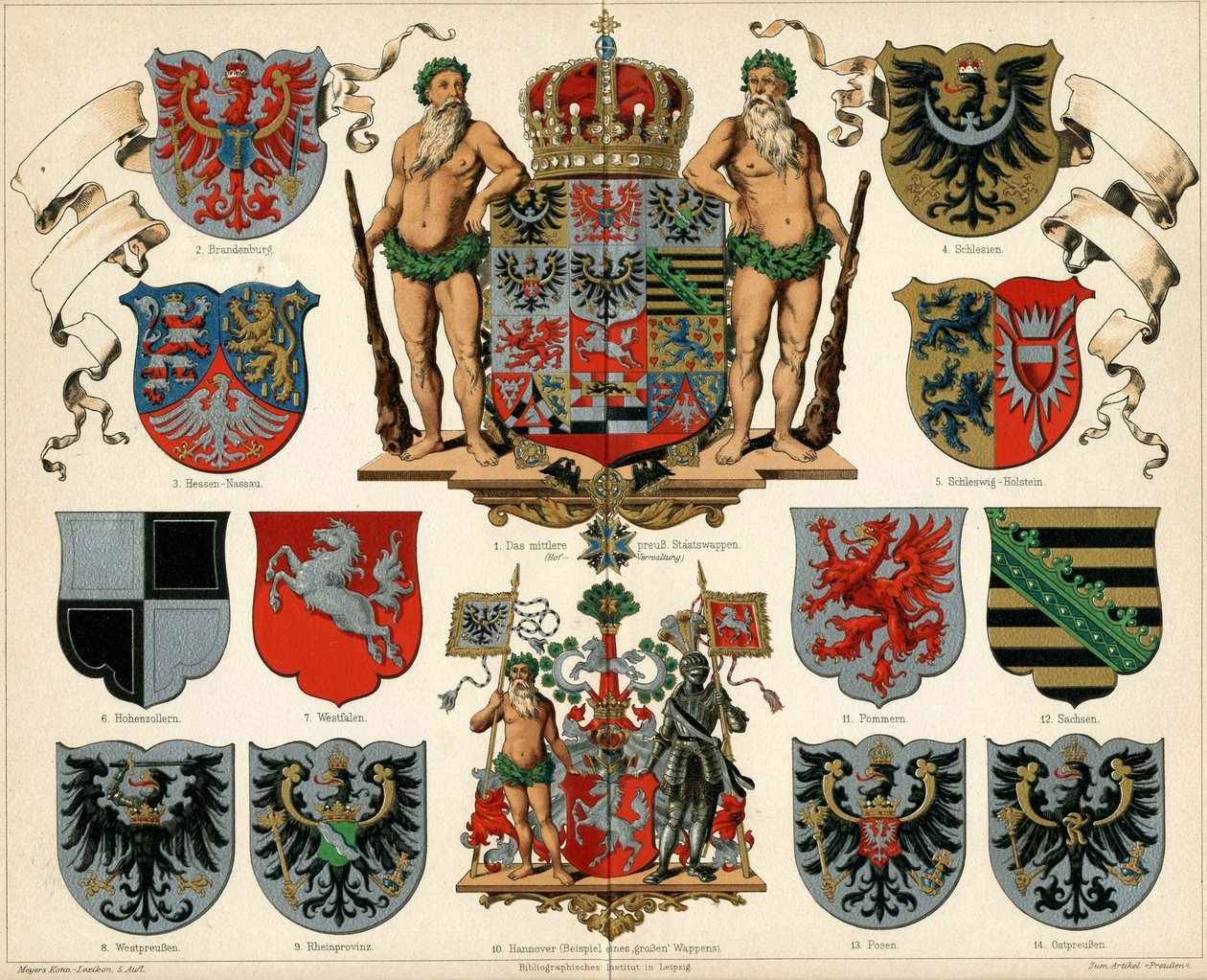 Státní znak Pruského království a provincií Meyers Großes Konversations-Lexikon, 1883. od Unbekannt