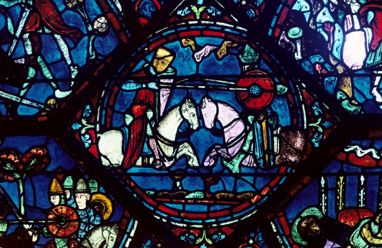 Boj mezi Rolandem a králem Marsile, barevné sklo, katedrála v Chartres, Francie, 1194-1260 od Unbekannt