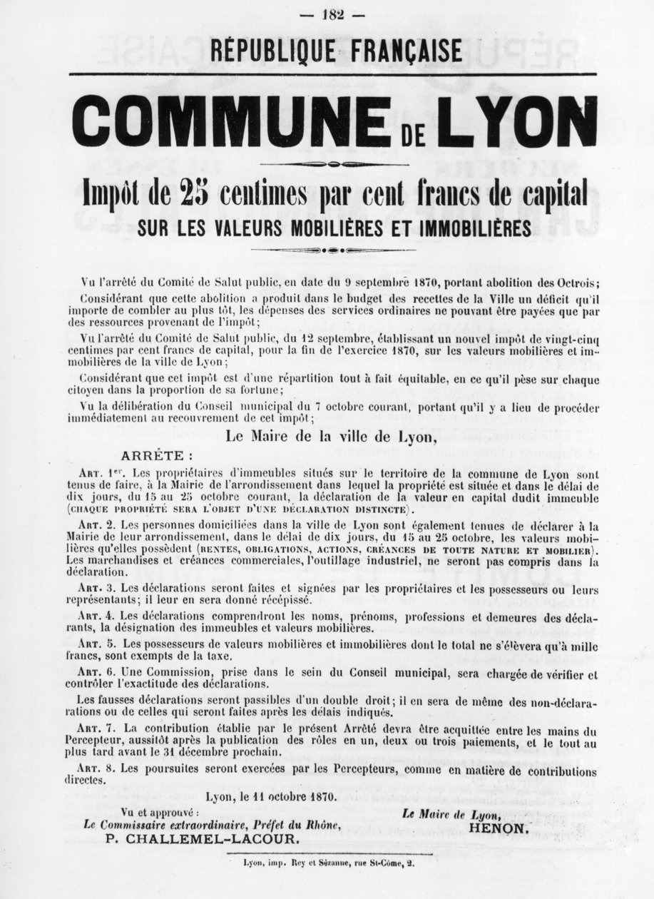 Commune de Lyon, z francouzských politických plakátů Pařížské komuny, květen 1871 od Unbekannt