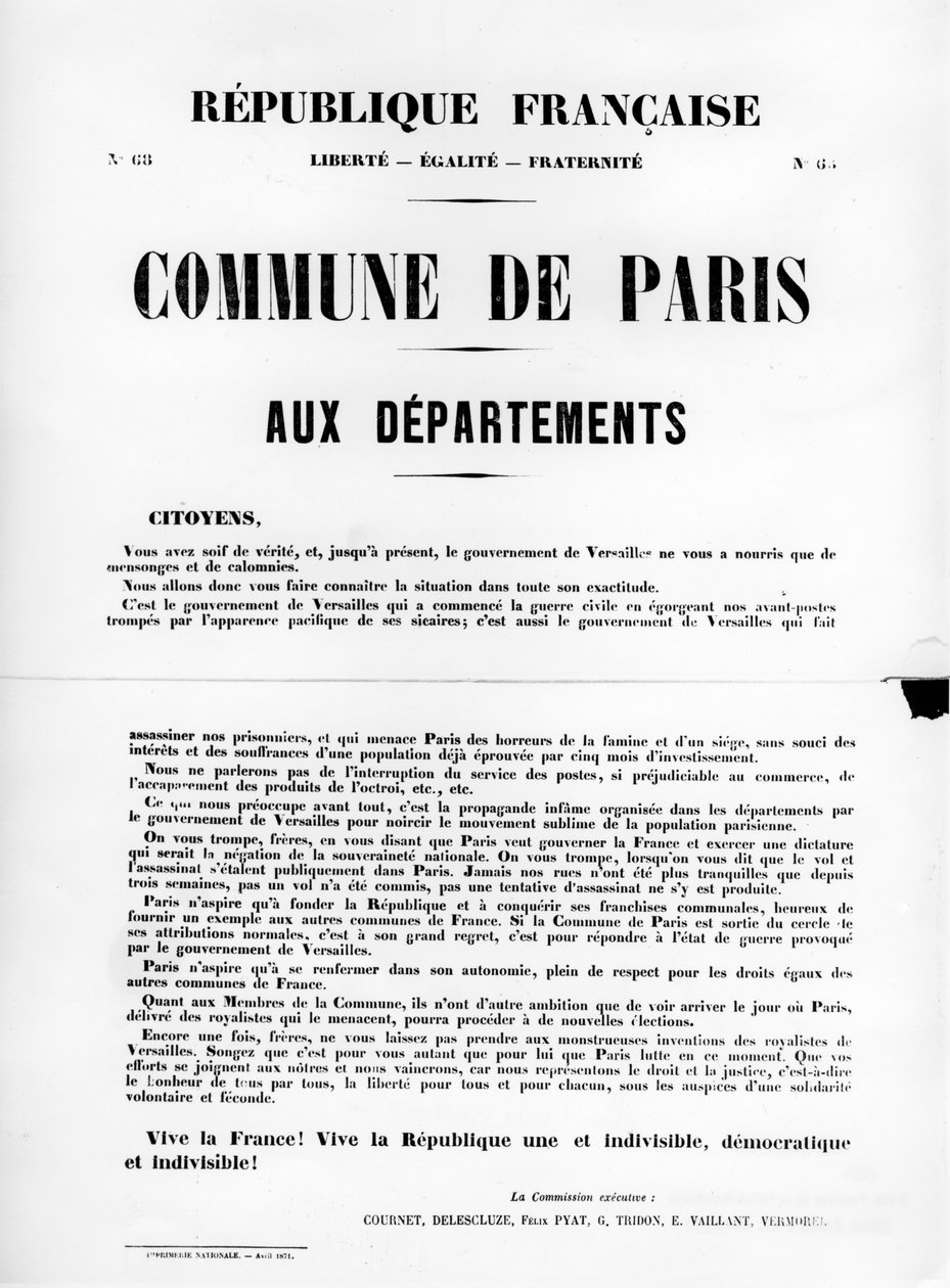 Commune de Paris, z francouzských politických plakátů Pařížské komuny, květen 1871 od Unbekannt
