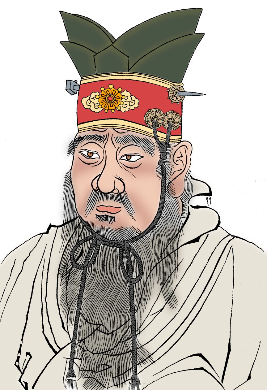 Konfucius 551-479 př.nl, čínský filozof. Z tření mramorové desky v konfuciánském chrámu od Unbekannt