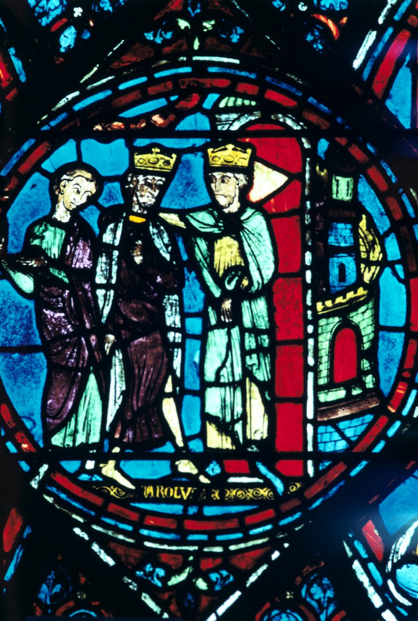 Konstantin zdraví Karla Velikého v Konstantinopoli, barevné sklo, katedrála v Chartres, Francie, c1225 od Unbekannt
