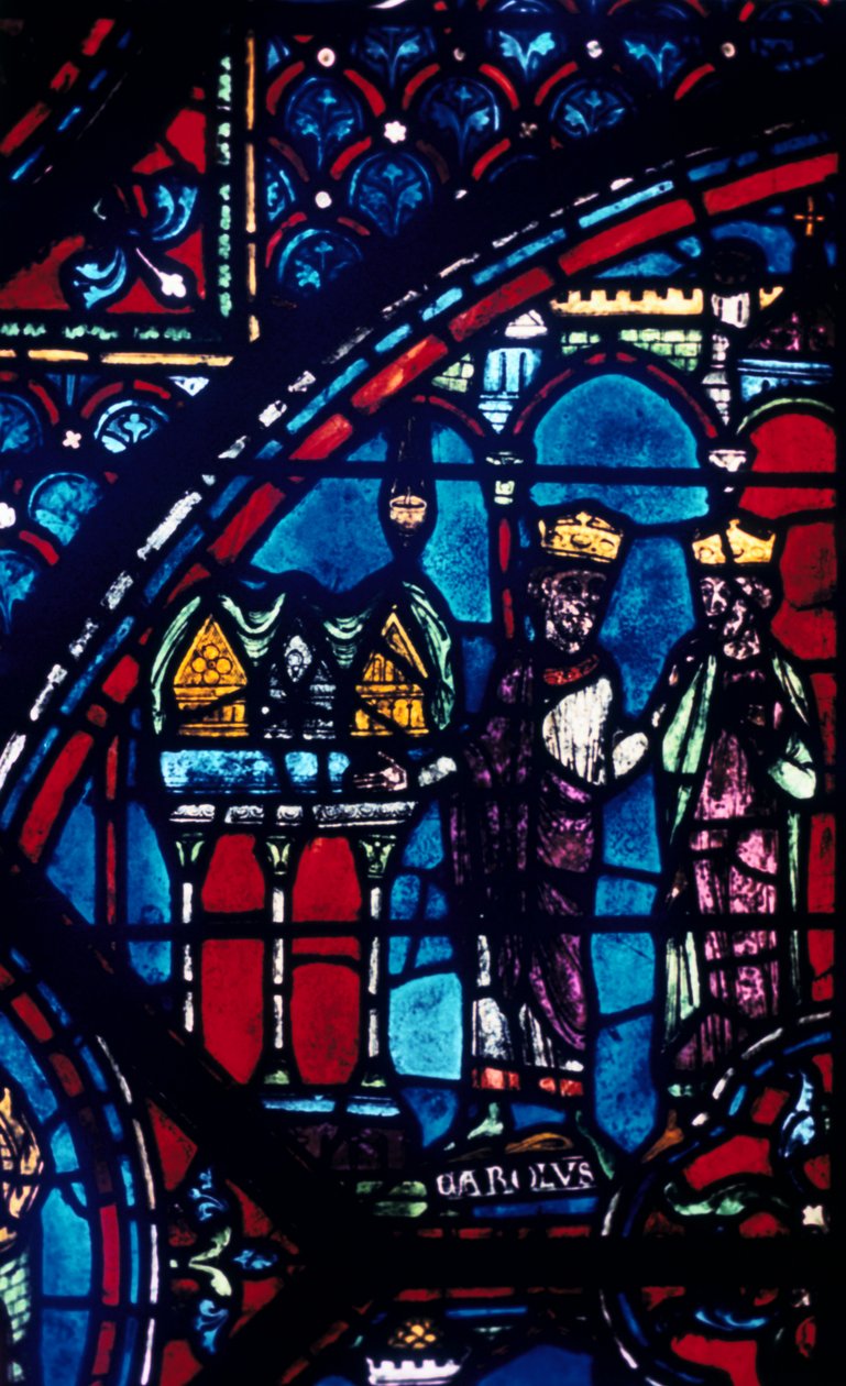 Constantine předává relikvie Karlu Velikému, barevné sklo, katedrála v Chartres, Francie, c1225 od Unbekannt