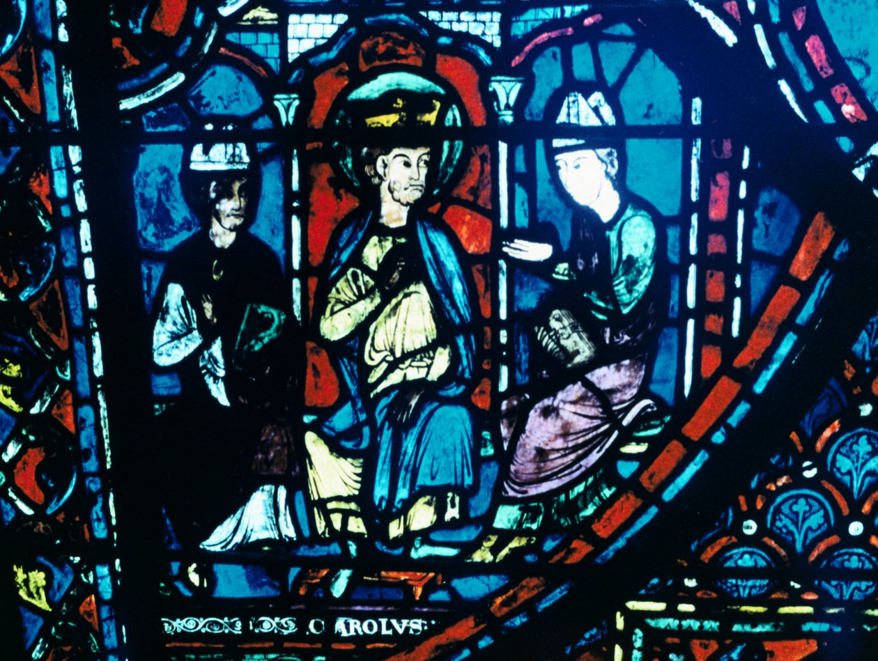 Konstantinův dopis předložený Karlu Velikému, barevné sklo, katedrála v Chartres, Francie, c1225 od Unbekannt